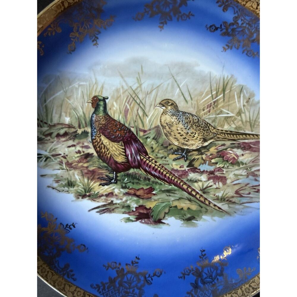 Vintage Bavaria West Germany Cobalt Pheasants Plate Blue Gold Regency Cottage